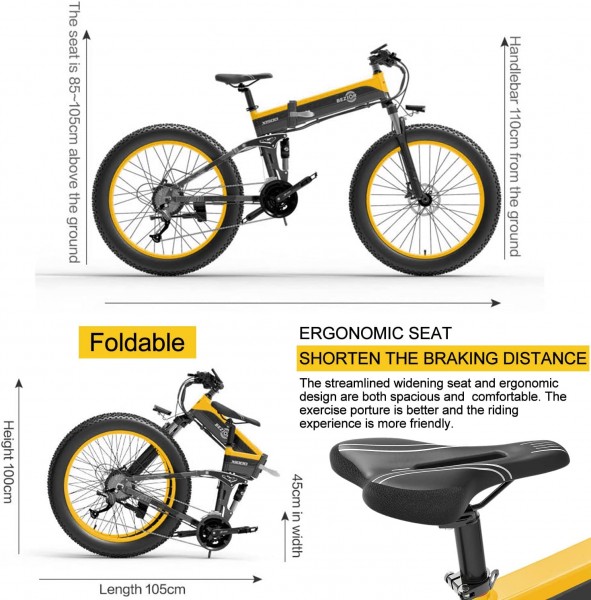 Bezior X1500 Folding Electric Mountain Bike, 26 X 4.0 Fat Tires, 1500W Motor 48V 12.8Ah Removable IP54 Waterproof Battery, Shimano M2000 9-Speed Gear, Max Speed 40km/h, 100KM Mileage Max Load 200KG