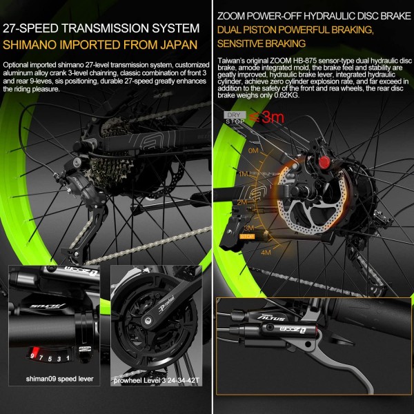 Bezior X1500 Folding Electric Mountain Bike, 26 X 4.0 Fat Tires, 1500W Motor 48V 12.8Ah Removable IP54 Waterproof Battery, Shimano M2000 9-Speed Gear, Max Speed 40km/h, 100KM Mileage Max Load 200KG