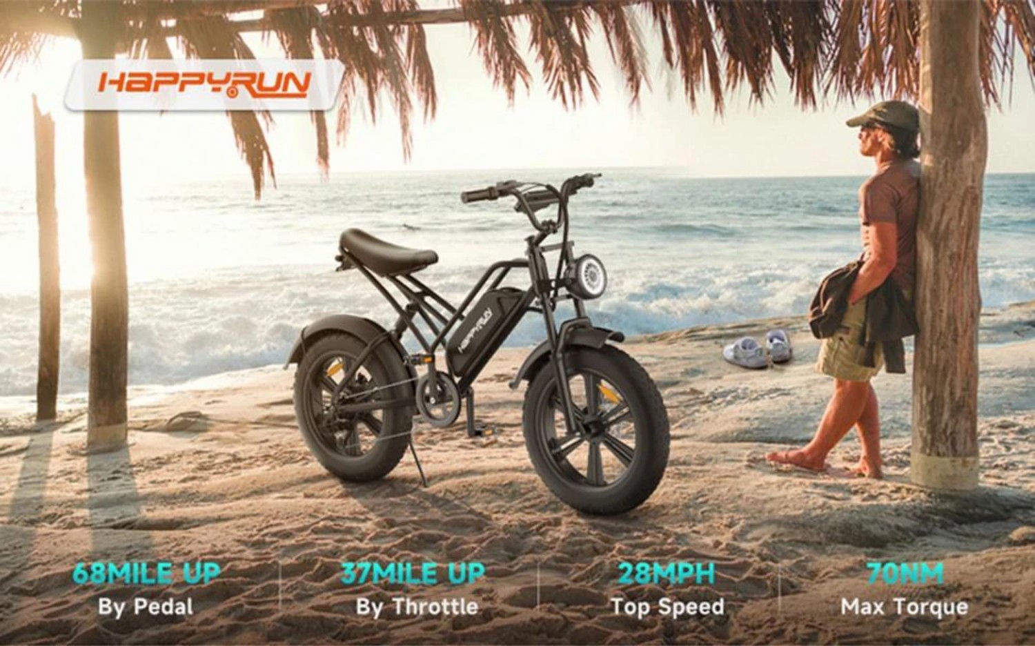 HAPPYRUN HR-G50 Electric Bike 20*4.0 Inch Fat Tires 48V 18Ah Battery 750W Motor 45Km/h Max Speed Retro Ebike Max Load 150kg Shimano 7-Speed Gear
