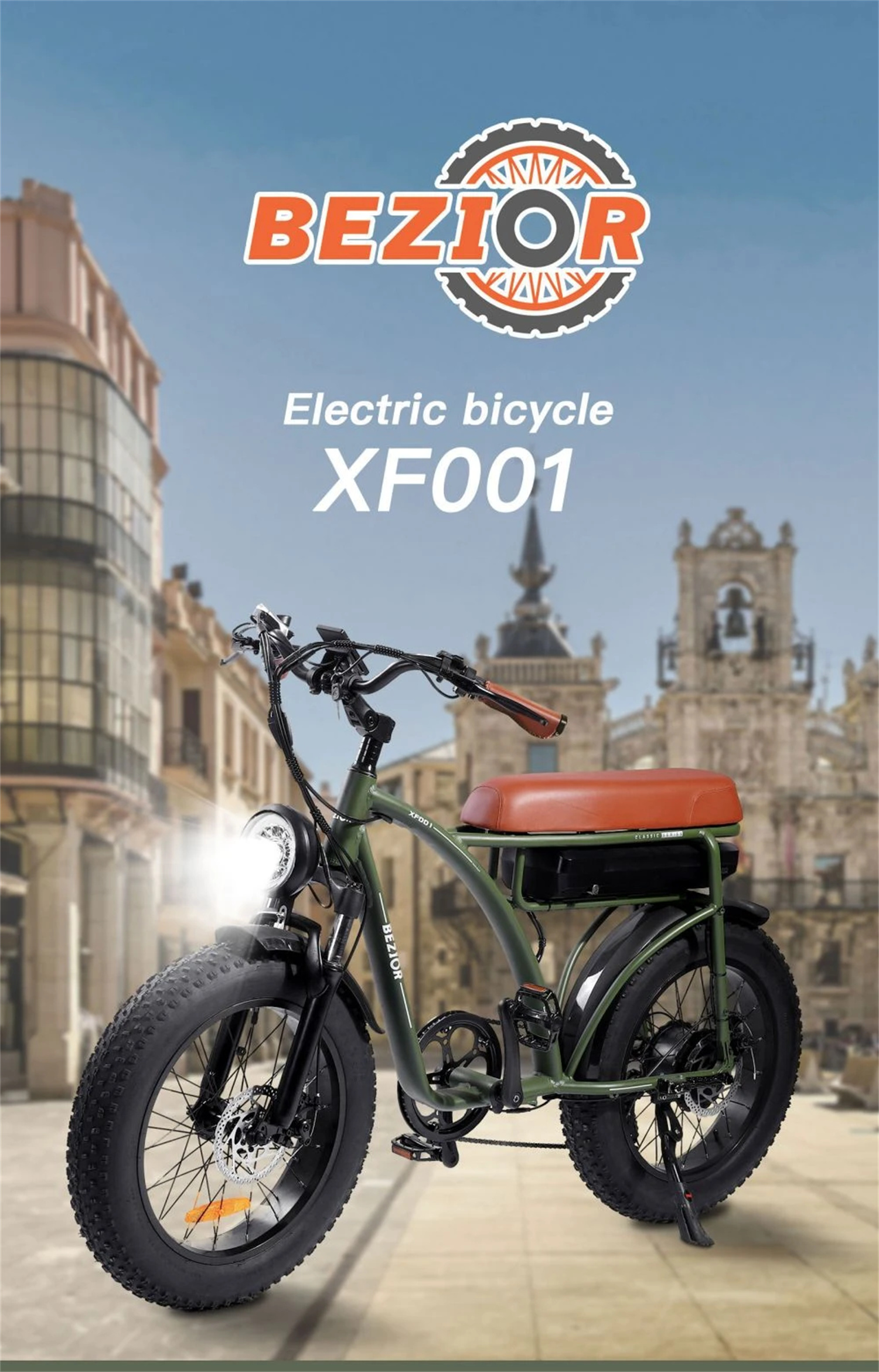 BEZIOR XF001 Retro Electric Bike 20*4.0 Inch Fat Tires 1000W Motor 12.5Ah 48V Battery 28MPH Max Speed 265lbs Max Load Shimano 7-Speed Dual Mechanical Disc LCD Display