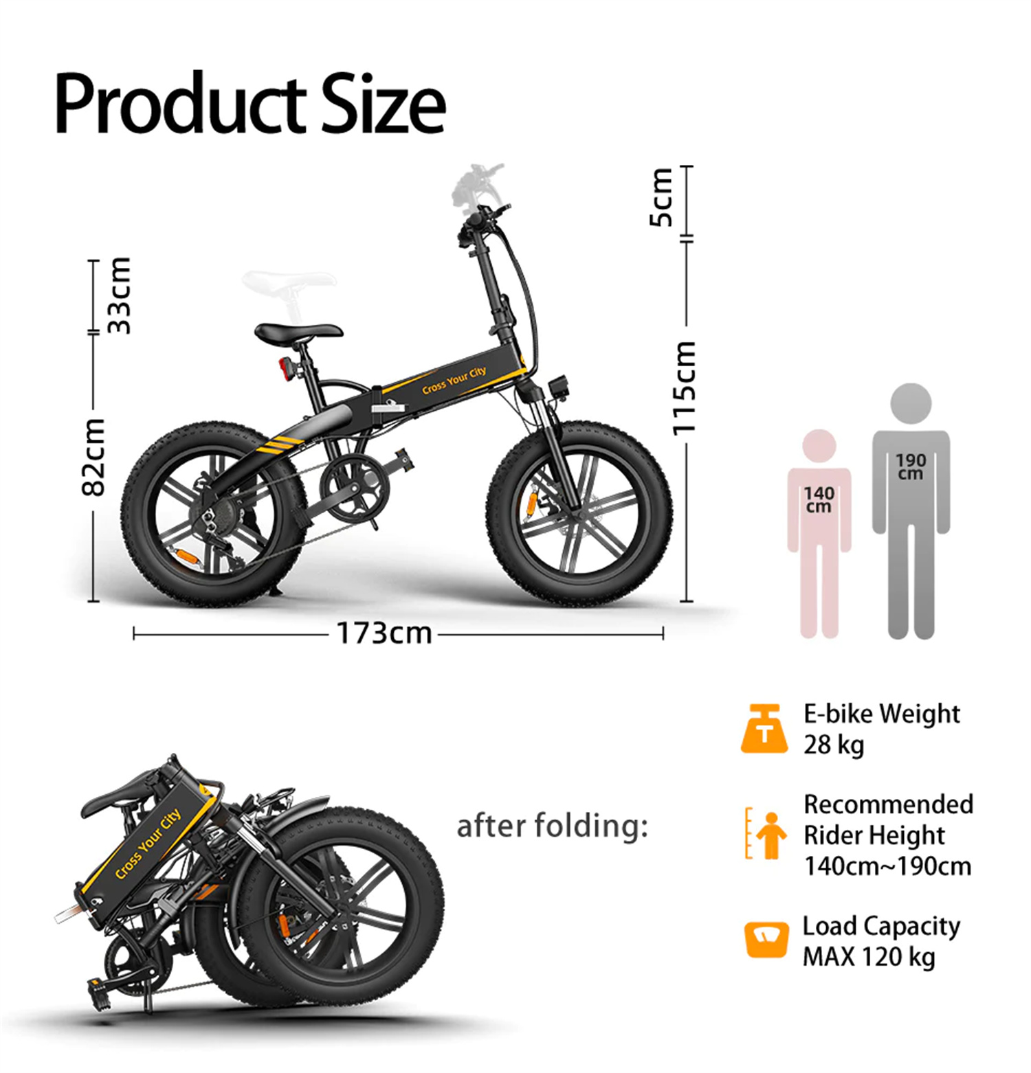 ADO A20F+ Electric Folding Bike 20*4.0 inch 250W Brushless DC Motor SHIMANO 7-Speed Rear Derailleur 36V 10.4Ah Removable Battery 25km/h Max speed Pure power up to 50km Range Aluminum alloy Frame