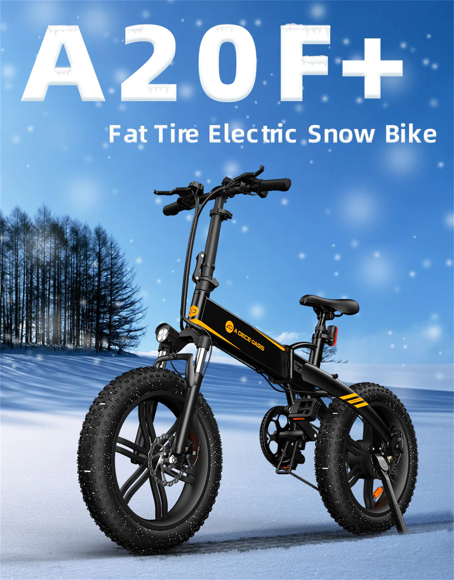 ADO A20F+ Electric Folding Bike 20*4.0 inch 250W Brushless DC Motor SHIMANO 7-Speed Rear Derailleur 36V 10.4Ah Removable Battery 25km/h Max speed Pure power up to 50km Range Aluminum alloy Frame