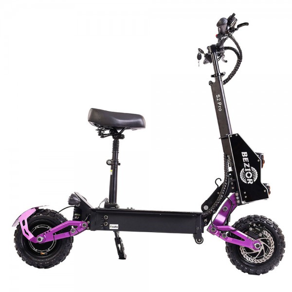 BEZIOR S2 PRO Electric Off-Road Scooter 11 Inch Wheel 1200W*2 Dual Motor 48V 23Ah Battery 40mph Max Speed 265lbs Load Double Large Screen Dual Oil Brake Adjustable Height Dual Charging Ports