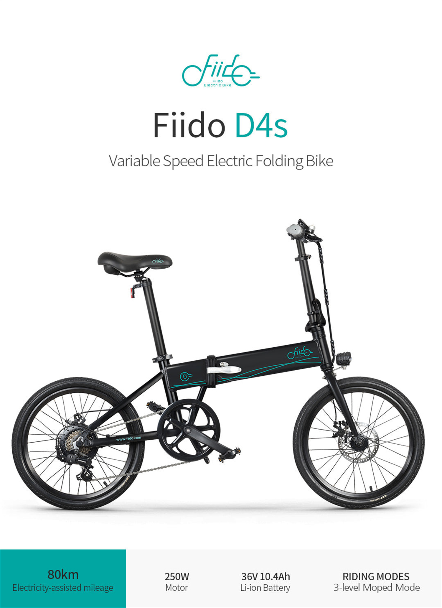 Fiido D4S 250W Folding Sport Electric Bike City E-bike 10.4Ah 15.5 Mph 49 Miles