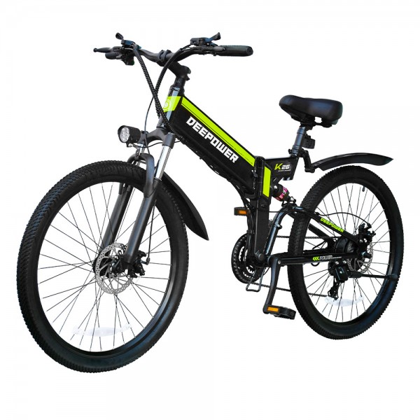 DEEPOWER K26 Electric Folding Bike 26 Inch Tire 48V 500W Motor 12.8Ah Battery 35Km/h Max Speed Shimano 21 Speed Gear 150kg Load