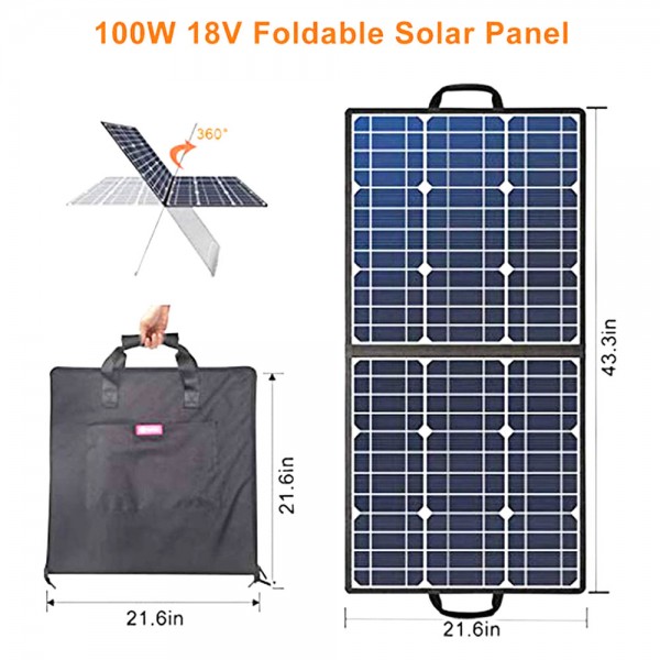 Flashfish SP18V 100W Portable Solar Panel 4-in-1 Connector Double USB Outputs Portable & Foldable Compatible With Most Power Stations For Outdoor Camping Van RV Trip