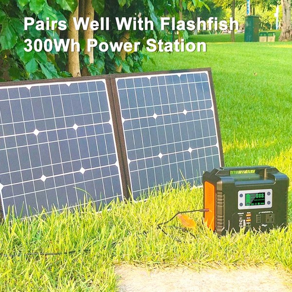 Flashfish SP18V 100W Portable Solar Panel 4-in-1 Connector Double USB Outputs Portable & Foldable Compatible With Most Power Stations For Outdoor Camping Van RV Trip