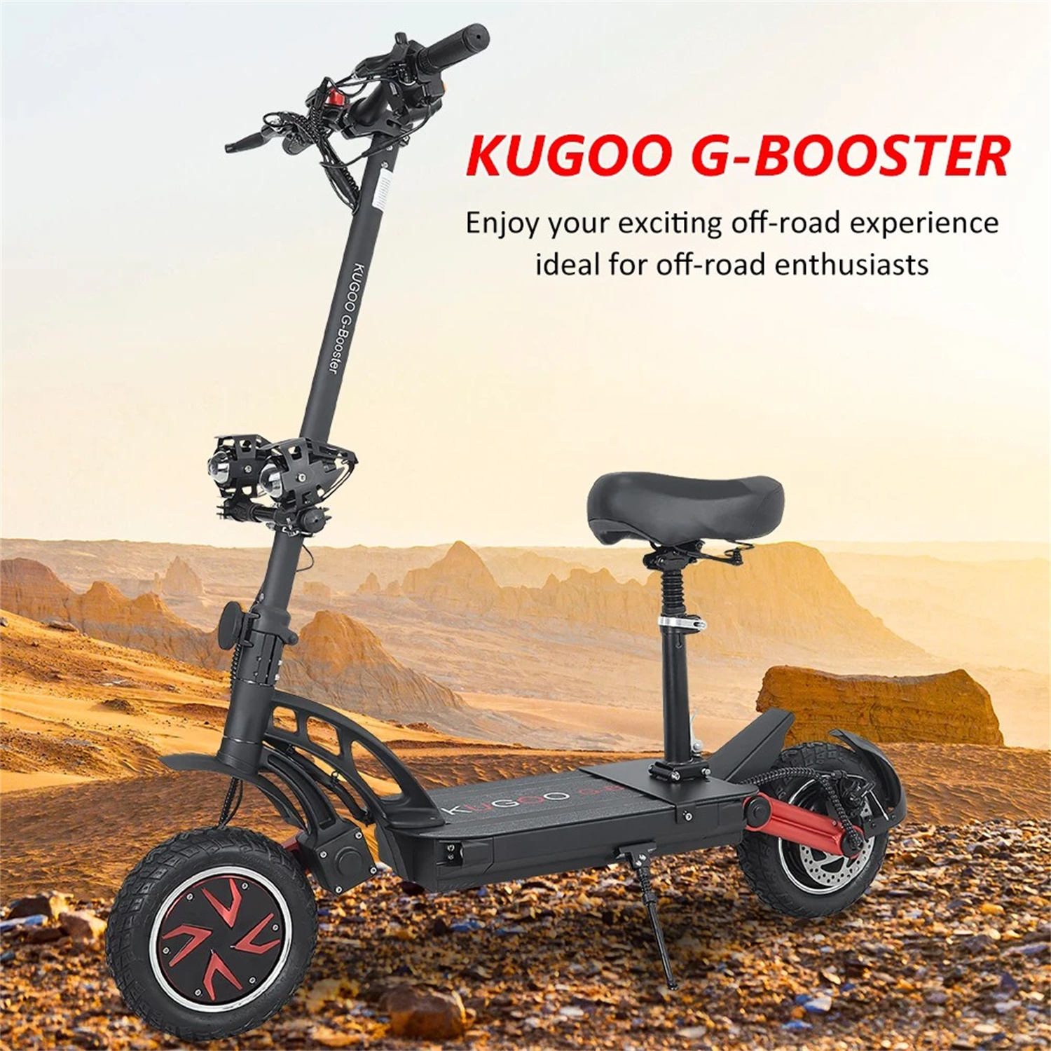 KUGOO G-Booster Folding Electric Scooter 10 Inch Tires 2*800W Dual Motors 3 Speed Modes Max 55Km/h Speed 48V 23AH Battery for 85KM Range Max Load 120KG Dual Disc Brakes with Seat