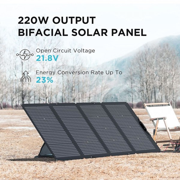 EcoFlow 220W Bifacial Portable Solar Panel High Conversion Efficiency 155W Rear Panel IP68 Waterproof