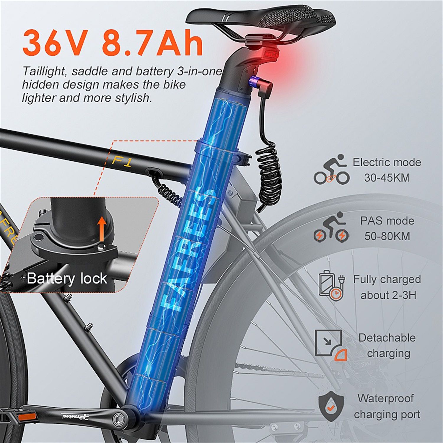 Taillight, Saddle & Battery 3 In One