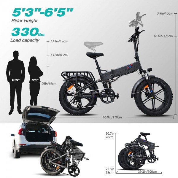 ENGWE ENGINE Pro Folding Electric Bicycle 20*4' Fat Tire 750W Brushless Motor 48V 16Ah Batterie 45km/h Max Speed