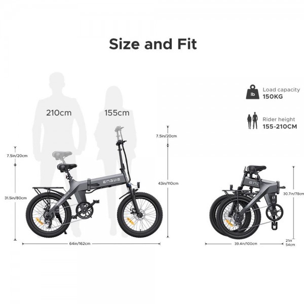 Engwe C20 Pro City E-bike 20-tolline 250W Kokkupandav E-jalgratas 15.6Ah 150km Vahemikus