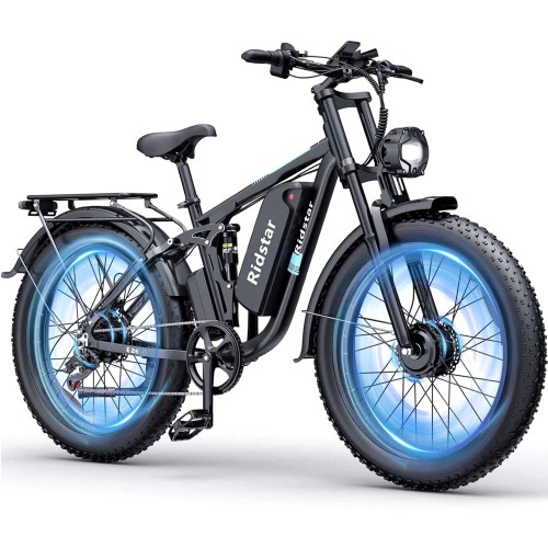 Ridstar E26 Pro Electric Bike For Adults, 26*4 Inch Fat Tires, 2*1000W Dual Brushless Motor, 48V 23AH Battery, Shimano 7 Speed, Dual Hydraulic Brakes, 50m/h Max Speed, 80km Max Range