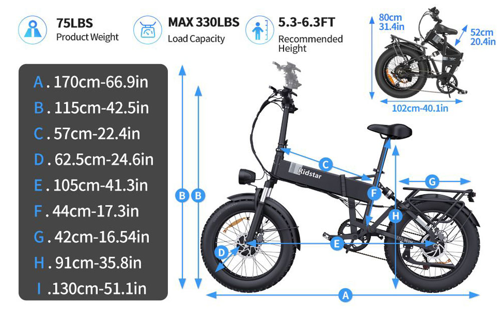 Ridstar H20 Pro Folding Electric Bike for Adults 20 inch 2*1000W Dual Motors 48V 23AH