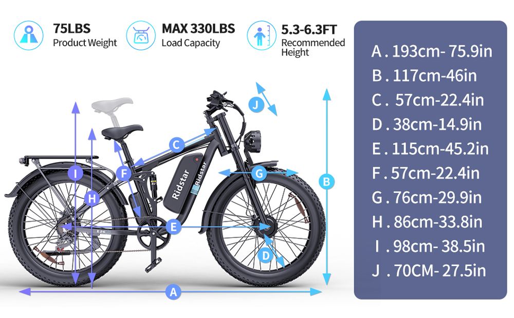 Ridstar E26 Pro Elektrofahrrad für Erwachsene 26*4.0 Zoll 2000W Motor 23Ah
