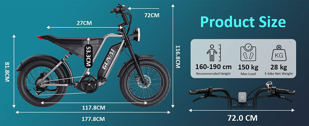 GUNAI-Y Mountain Moped Electric Bike for Adults 20 inch off roadd tires 500W 18Ah Max 60km/h 100km Range