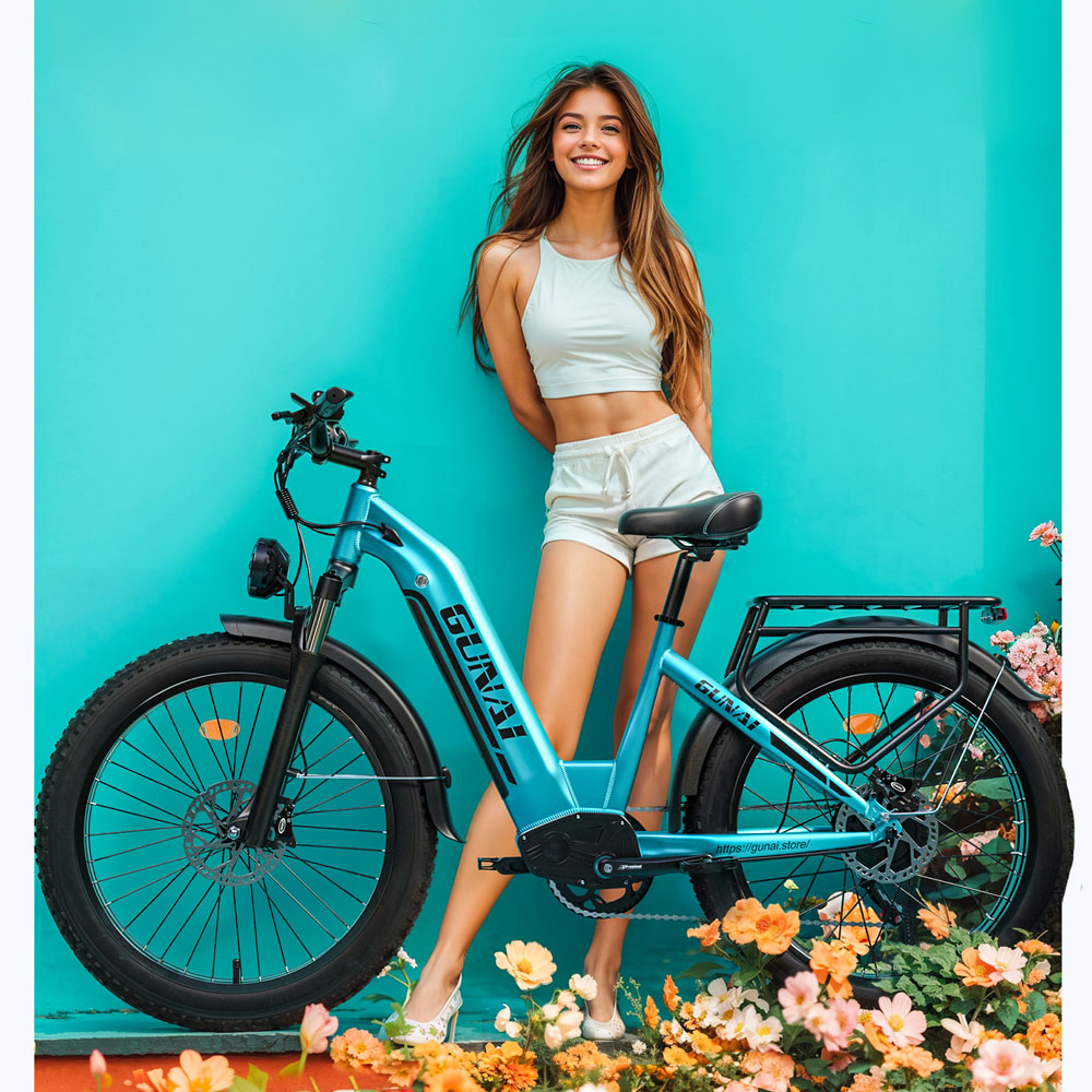 GUNAI-V Step-thru bicicletta elettrica per adulti 26 * 4 pollici Fat Tire 1000W 21Ah Max 50km/h 50km Range
