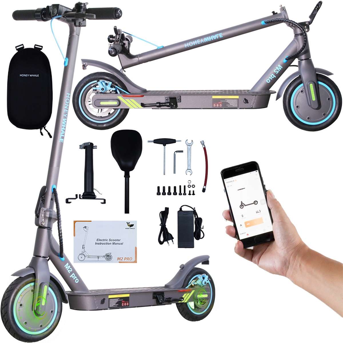 HONEYWHALE M2 Pro elektrisk scooter 8,5 tommer dæk 500W motor 36V 10,4Ah batteri 30 km rækkevidde