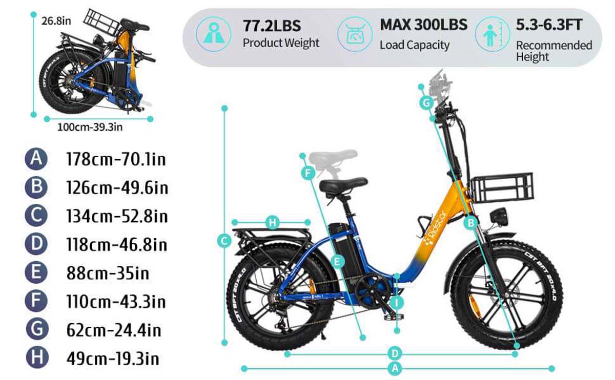 Ridstar MN20 Folding Electric Bike 20*4.0 inch Fat Tire 1000W Motor 48V 15Ah Battery Max 48km/h 70km Shimano 7 speed
