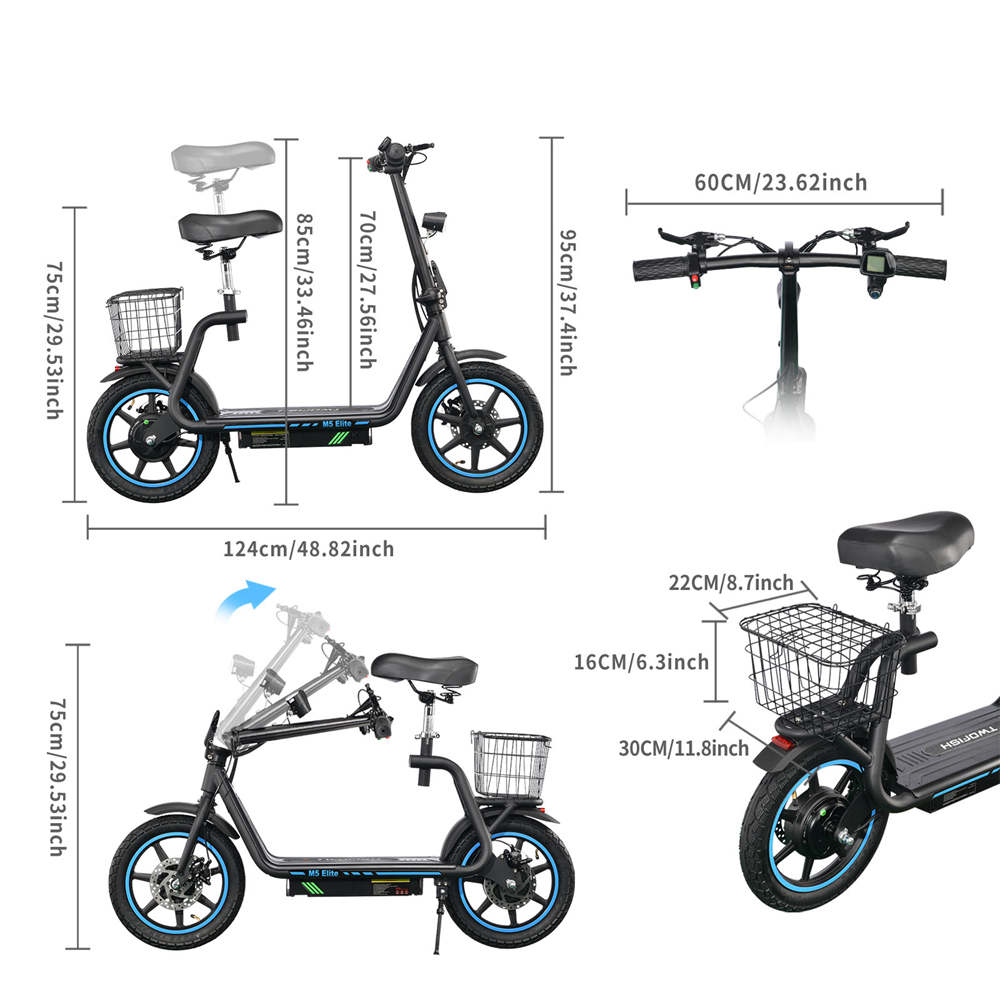 TWOFISH M5 Elite Skladací elektrický skúter 500W 48V 13Ah 14 palcové terénne pneumatiky Max. 40km/h Kotúčová brzda