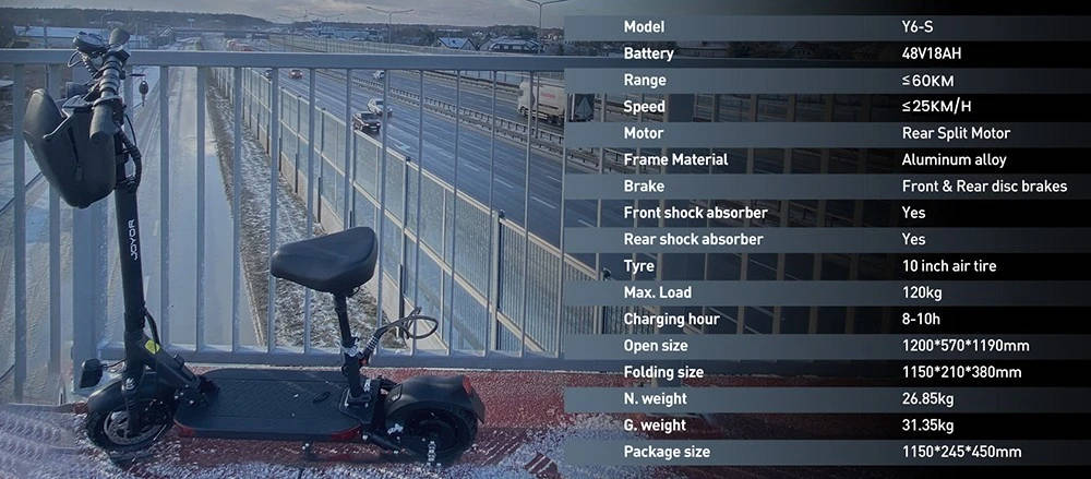 Joyor Y6-S Electric Scooter with Seat 500W 48V 18Ah 10 inch Tire Max 25km/h 60km