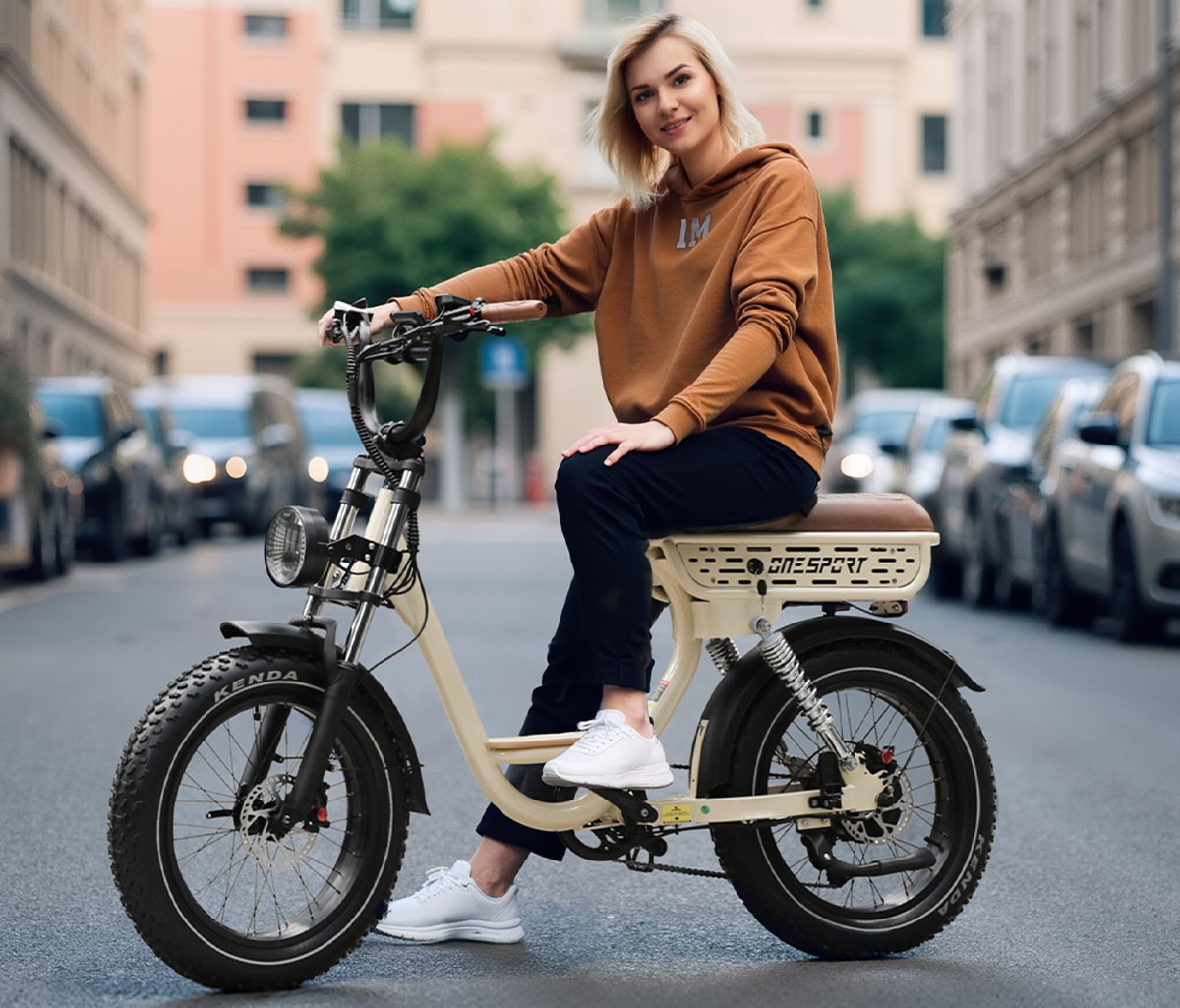 ONESPORT W77 Electric Bike  20*4.0 inch Fat Tires 500W 48V 18Ah Max 45km/h 90KM Oil Brake Full Suspension APP