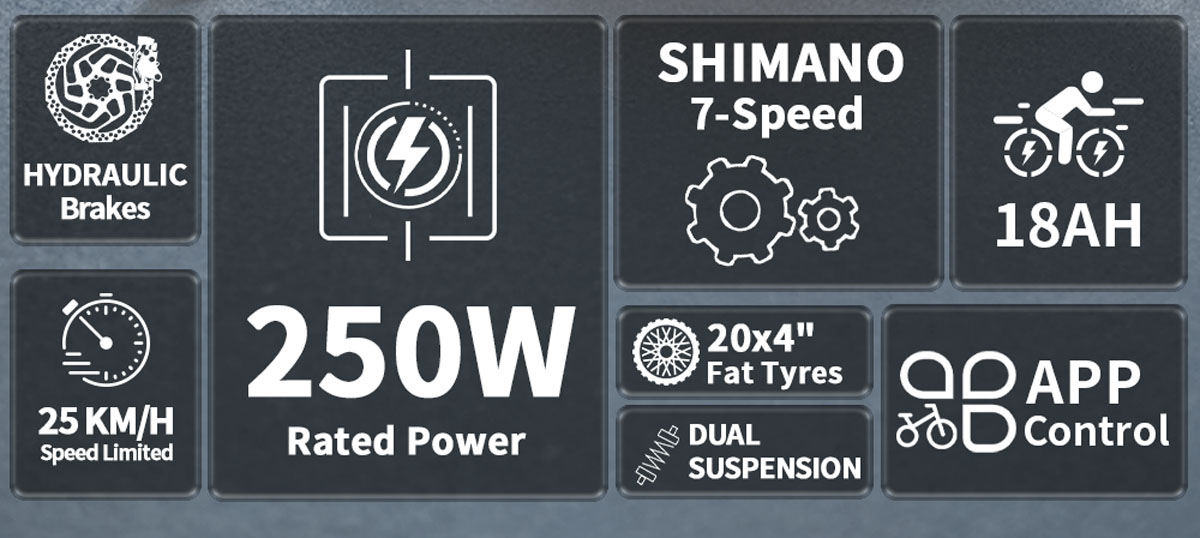 ONESPORT W77 Electric Bike  20*4.0 inch Fat Tires 500W 48V 18Ah Max 45km/h 90KM Oil Brake Full Suspension APP