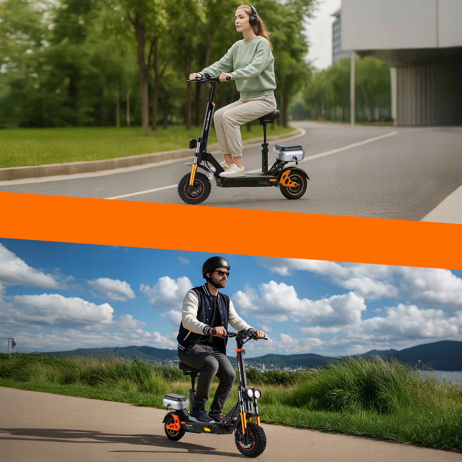 Twofish V5 MAX sklopivi električni skuter 800W 48V 18Ah disk kočnice dvostruki ovjes 45KM/h 45km s odvojivim sjedalom, stražnji prtljažnik