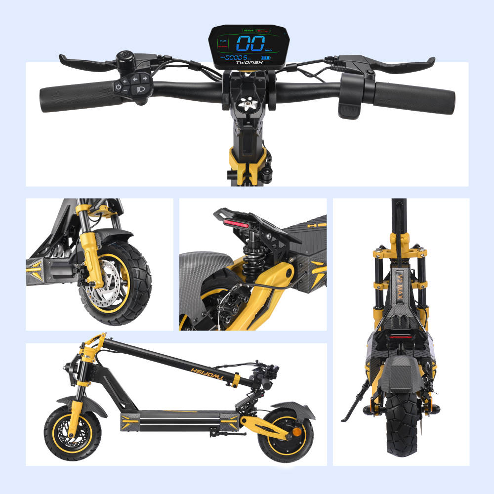TWOFISH V2 MAX Electric Scooter, 800W Motor, 48V 20Ah Battery, 10 Inch Tires, 50km/h Max Speed, 50km Range, Dual Disc Brake, LCD Display, NFC Unlock